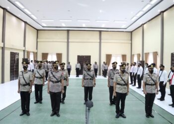 Kapolres Aceh Utara Pimpin Upacara Sertijab, Sejumlah Kapolsek Pindah Wilayah Tugas