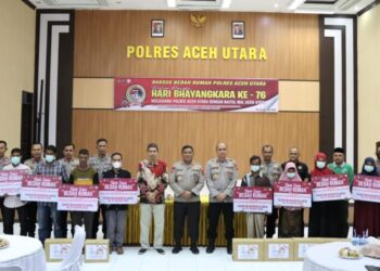 Gelar ‘Bedah Rumah’, Polres Aceh Utara Kerja Sama Dengan Baitul Mal Aceh Utara