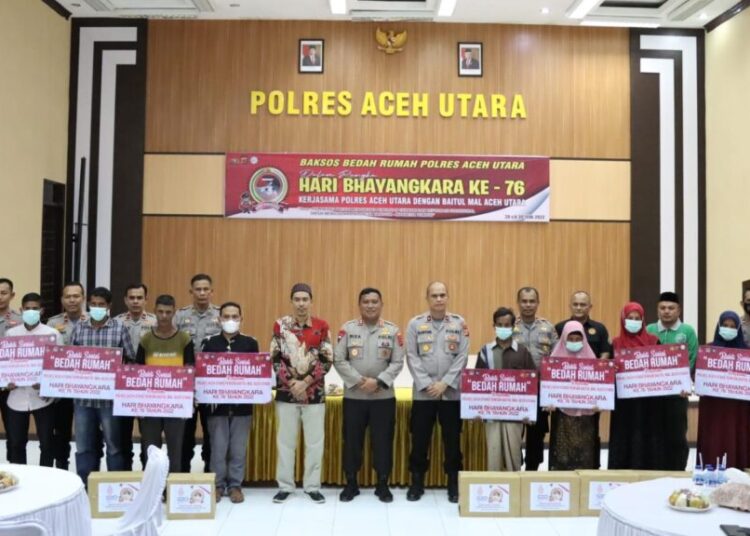 Gelar ‘Bedah Rumah’, Polres Aceh Utara Kerja Sama Dengan Baitul Mal Aceh Utara