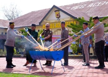 Polres Aceh Utara Musnahkan Barang Bukti Narkoba Senilai Rp 14,2 Miliar