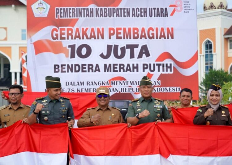 Danrem Lilawangsa Hadiri Peluncuran Program Bagi-Bagi 10 Juta Bendera Pemkab Aceh Utara