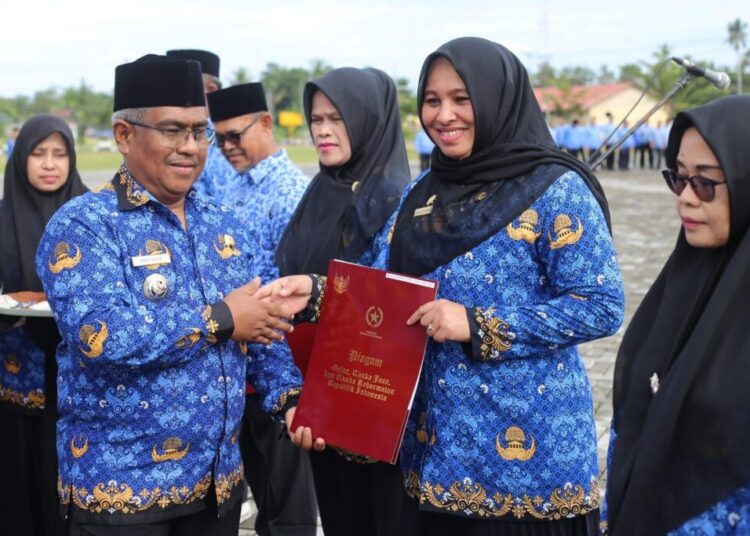 Pj Bupati Aceh Utara Serahkan Penghargaan Satyalancana dalam Upacara HUT Korpri ke-52
