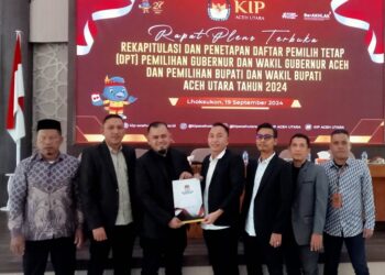 Penetapan DPT Pilkada 2024 dalam rapat pleno KIP Kabupaten Aceh Utara di Aula Setdakab Aceh Utara, Landing, Lhoksukon.