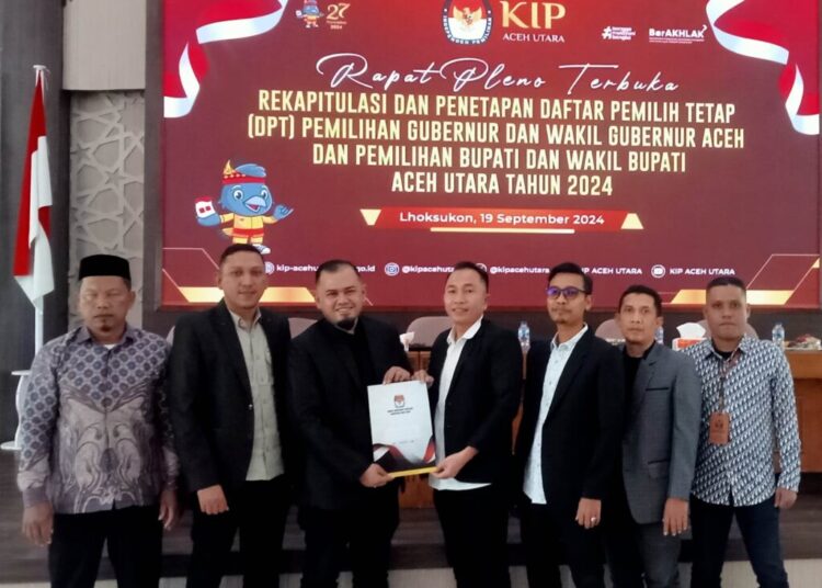 Penetapan DPT Pilkada 2024 dalam rapat pleno KIP Kabupaten Aceh Utara di Aula Setdakab Aceh Utara, Landing, Lhoksukon.