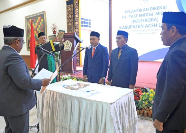 Penjabat Bupati Aceh Utara, Dr. Drs. Mahyuzar MSi, melantik Razali SE atau Abu Lapang sebagai Direktur Utama dan Jufri Sulaiman S.Sos MAP sebagai Direktur Umum/Keuangan PT. Pase Energi Migas masa jabatan 2024-2029.