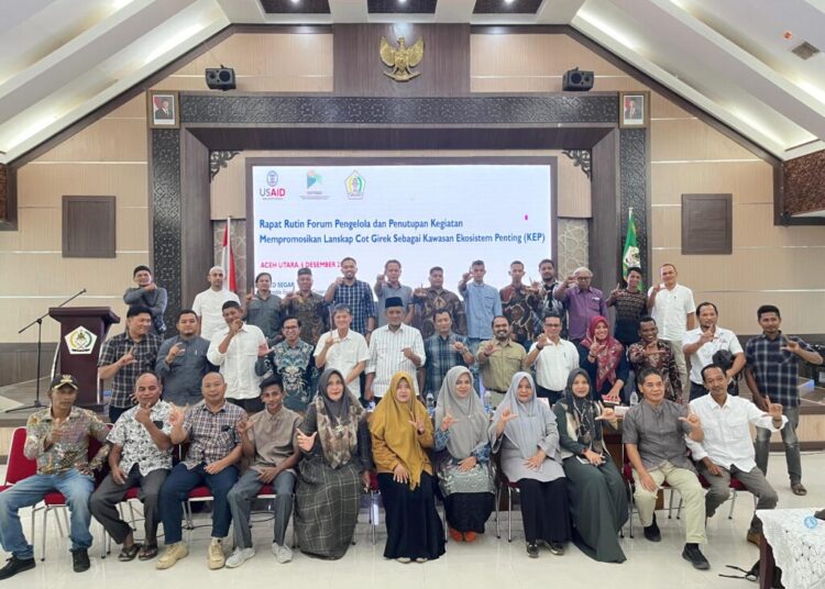 Rapat Rutin untuk evaluasi kegiatan Forum Pengelola Lanskap Cot Girek di Aula Kantor Bupati Aceh Utara, Lhoksukon. Foto: IST.