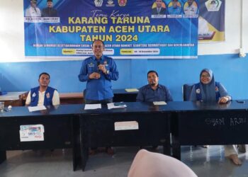 Sarjani ST, terpilih kembali sebagai Ketua Karang Taruna Aceh Utara periode 2025-2030 dalam sidang pleno Temu Karya ke-5 Karang Taruna Aceh Utara di Aula Layanan Sosial, Lantai II Dinas Sosial PPPA Aceh Utara, Lhoksukon, Selasa (10/12/2024). Foto: Dok. KTAU