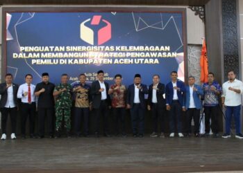 Kegiatan Penguatan Sinergisitas Kelembagaan dalam Strategi Pengawasan Pemilu yang digelar Bawaslu Kabupaten Aceh Utara di Aula Setdakab, Kantor Bupati Aceh Utara, Lhoksukon, Senin (29/9/2025)