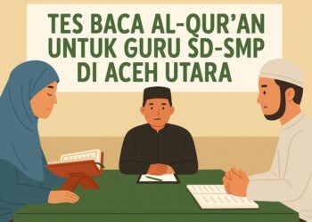 Ilustrasi tes kemampuan baca Al-Qur’an bagi guru SD-SMP di Aceh Utara.