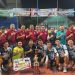 Tim voli Aneuk Agam VC merayakan kemenangan setelah menumbangkan Harimau Kupas VC pada final Kapolres Lhokseumawe Cup II di Meurah Mulia, Aceh Utara