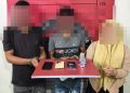 Tiga terduga penyalahgunaan narkotika jenis sabu saat diamankan di Mapolres Aceh Utara usai diringkus di Seunuddon