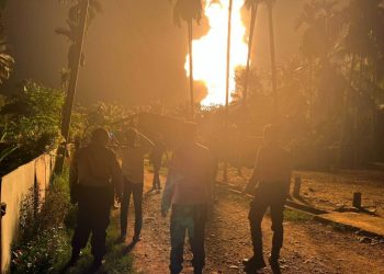 Lokasi pengeboran sumur air di Gampong Blang Rubek, Lhoksukon, Aceh Utara, yang tiba-tiba menyemburkan gas, lumpur, dan kobaran api setinggi puluhan meter, Jumat (22/5/2026) dini hari